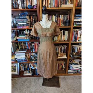 Vintage Brown Midi Dress with Lace Detail
